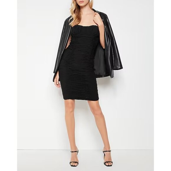 Express Strapless Ruched Mesh Mini Dress S - Picture 1 of 9